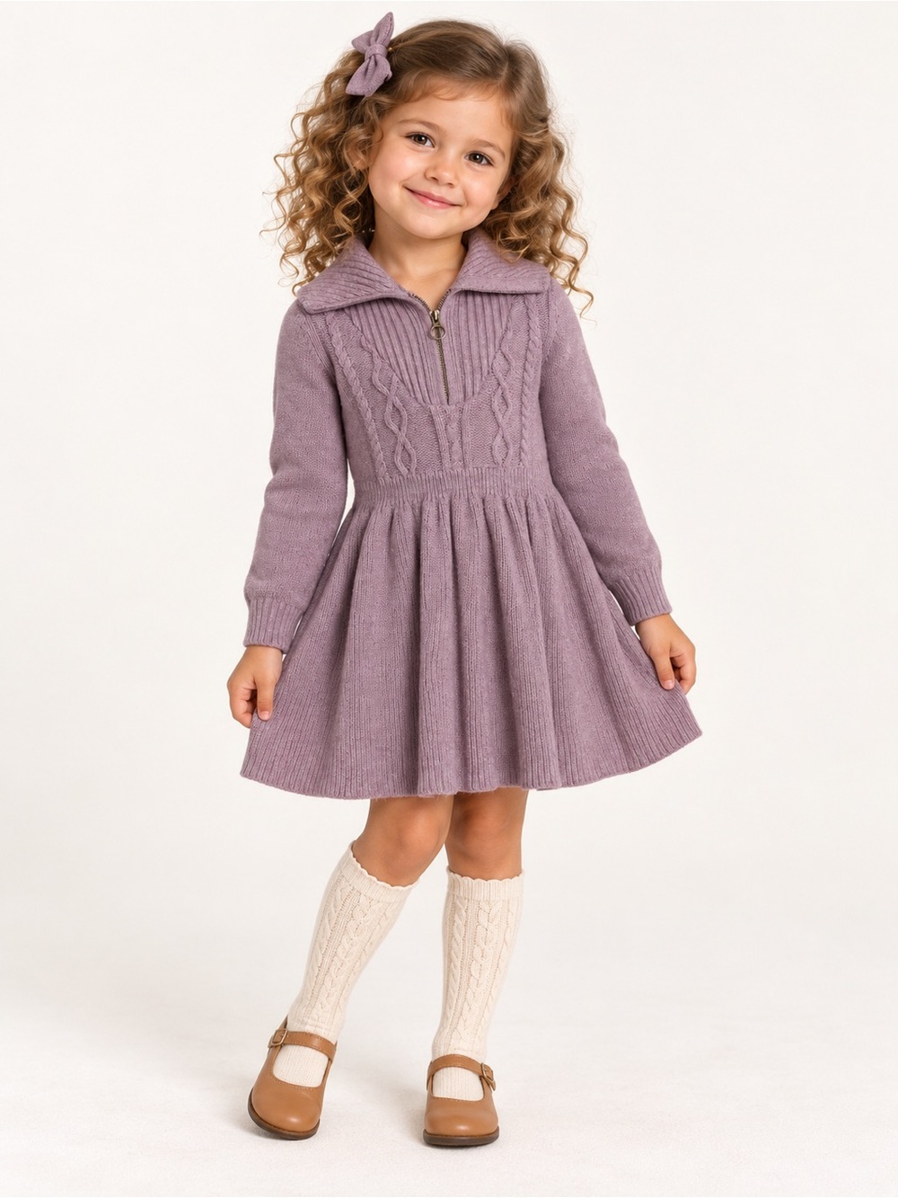 Janie and Jack Purple Cable Knit Half-Zip Sweater Dress Girls Size 4